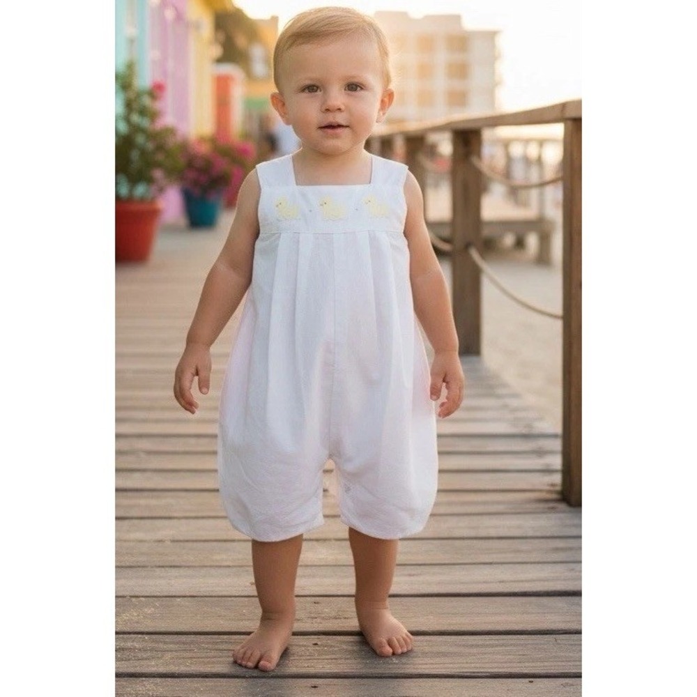 New Petit Ami Boys Solid Blue Classic Romper 3 Months Bubble 3M Ducks Embroidery